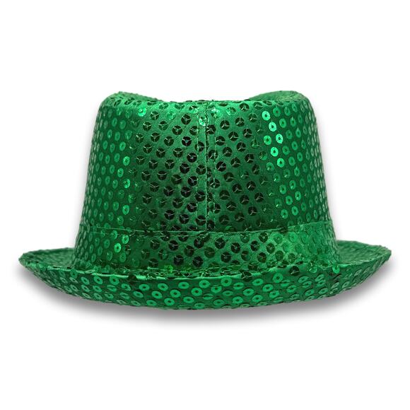 Green Short Brim Style Glittery Sequins Fedora Panama Party Beach Summer Hat - Picture 3 of 8